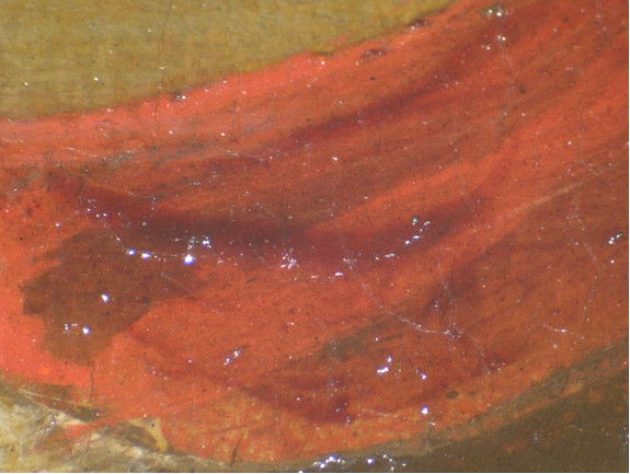 Click the image for a view of: Close up of red lake glaze