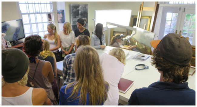 Click the image for a view of: Bronwyn and a group of students who were visiting the Gallery, to share the changes discovered within the treatment. This was kindly made
possible by Yentl Kohl, Iziko Education.