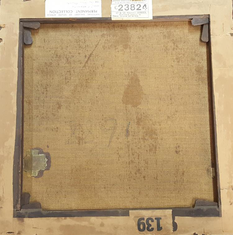 Click the image for a view of: Whole back before treatment. Showing the wax patch and one key missing. This also shows the work was previously cleaned due to the pattern of staining on the back.