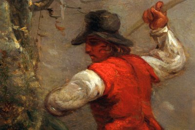 Click the image for a view of: Detail of Woodcutter, before treatment
