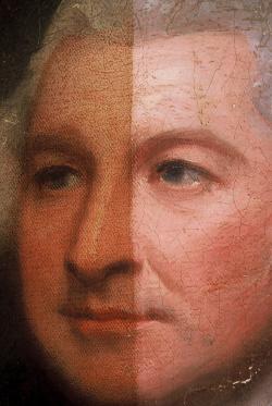 Click the image for a view of: Detail of face during varnish removal