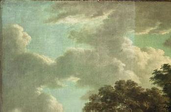 Click the image for a view of: Detail of sky, during varnish removal