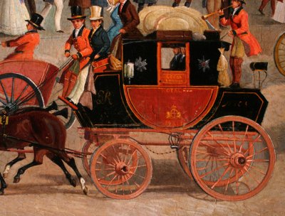 Click the image for a view of: Detail of carriage, middle ground, before treatment